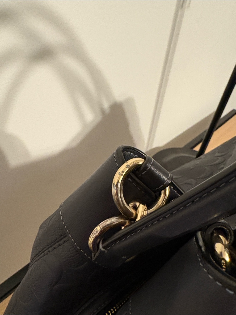 Coach Black Embossed Signature Leather Shoulder Bag - Picture 5 of 10